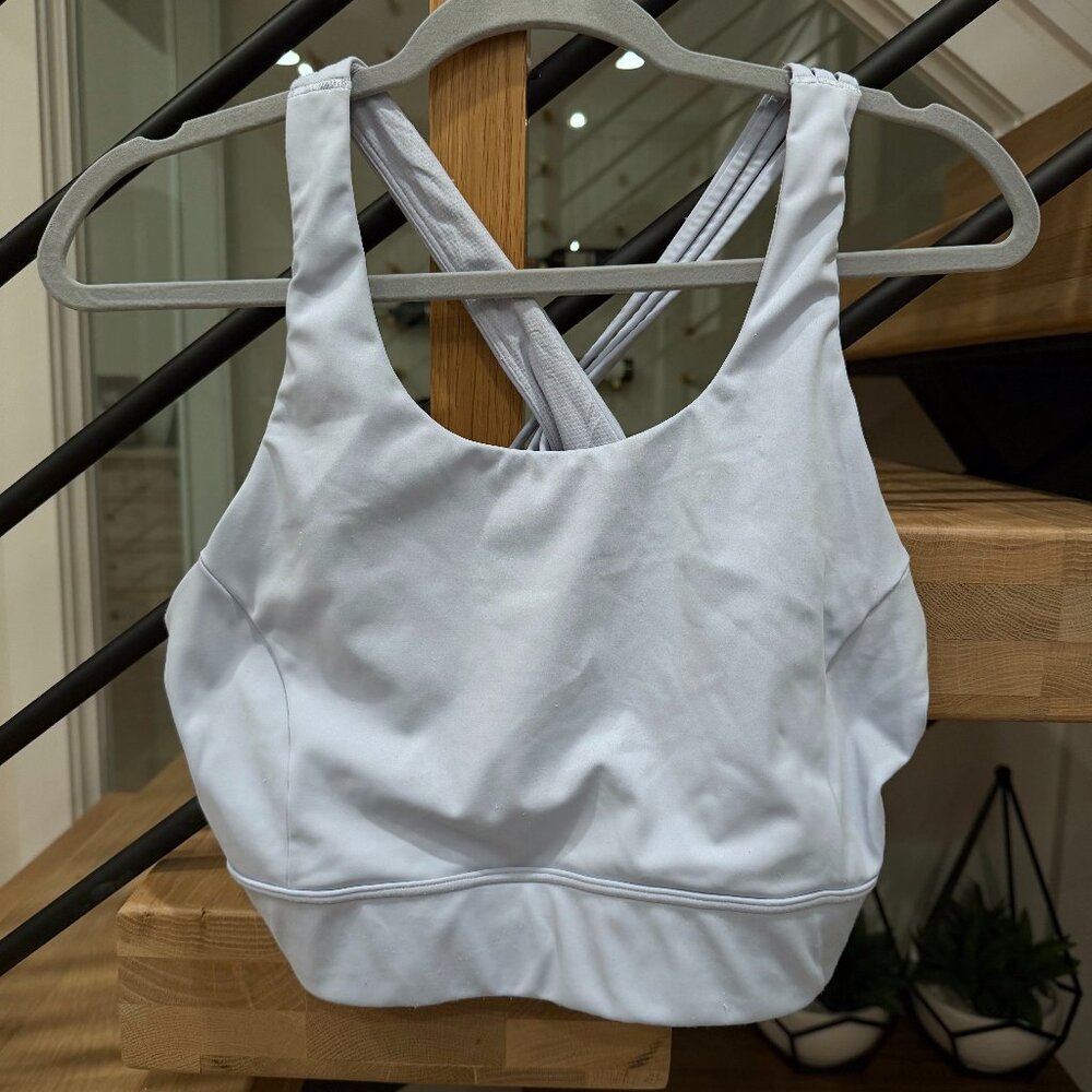 Athleta Ice Blue Asymmetrical Back Sports Bra